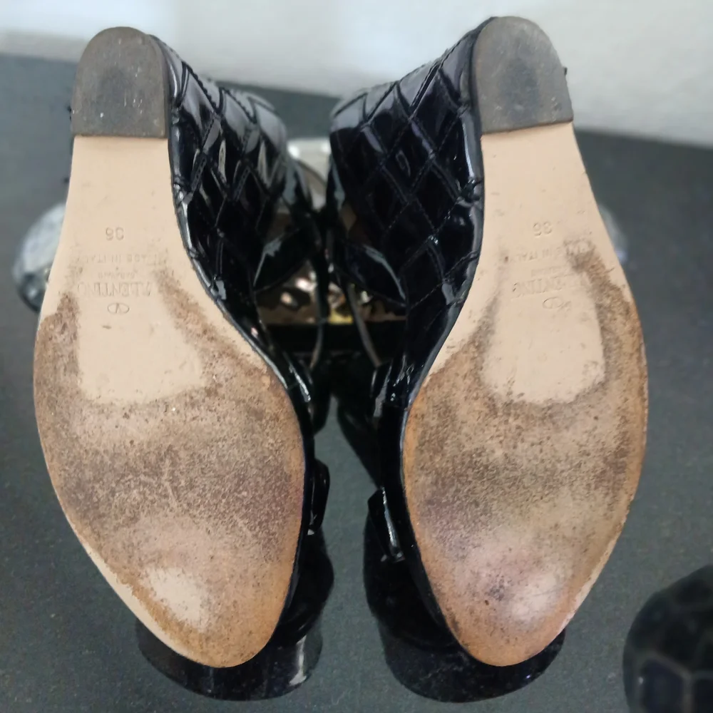 Valentino Garavani Black Patent Leather Wedge Sandals – Women's Designer Sz 6